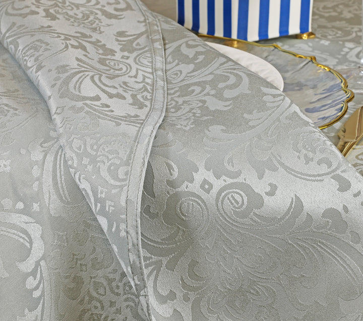 72"x72" Seamless Square Floral Damask Jacquard Polyester (220 GSM) Table Overlay - Silver (1pc)