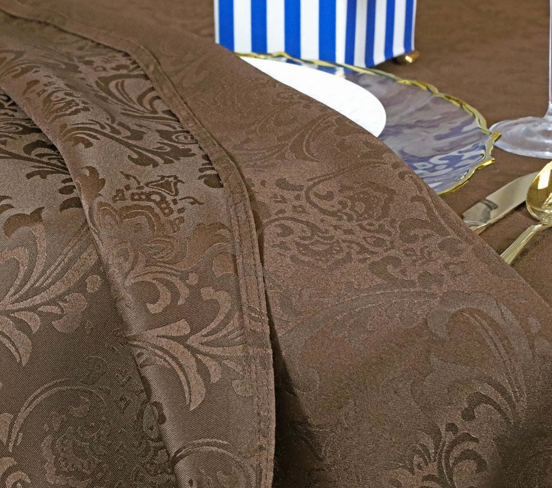 21'x29" Floral Damask Jacquard Polyester (220 GSM) Table Skirts - Chocolate (1pc)