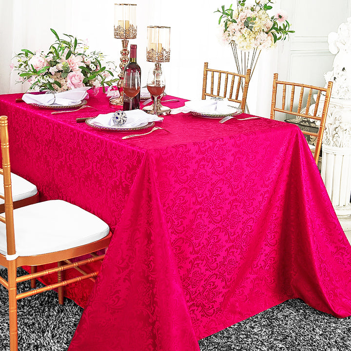 Nappes rectangulaires en polyester jacquard floral damassé 90 "x 132" - Fuchsia (1 pièce)