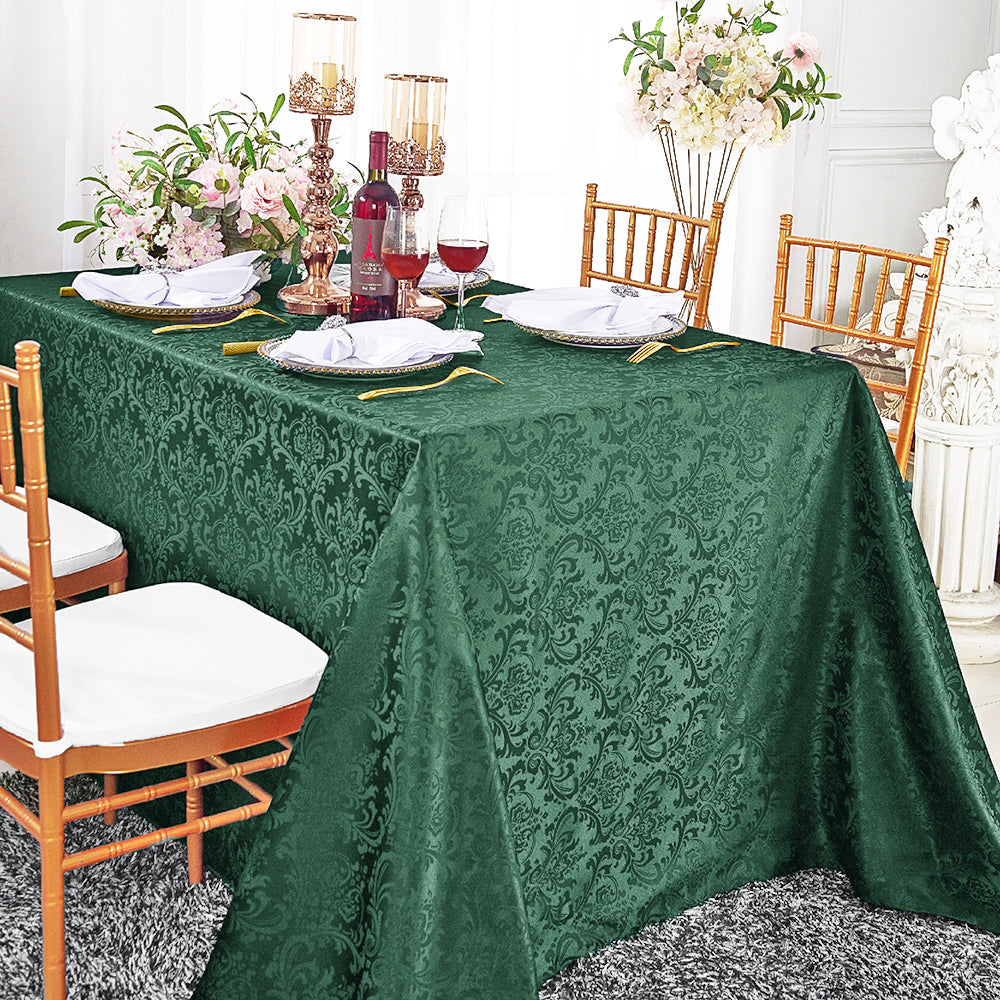 90"x132" Seamless Rectangular Floral Damask Jacquard Polyester (240 GSM) Tablecloth - Hunter Green/Holly Green (1pc)