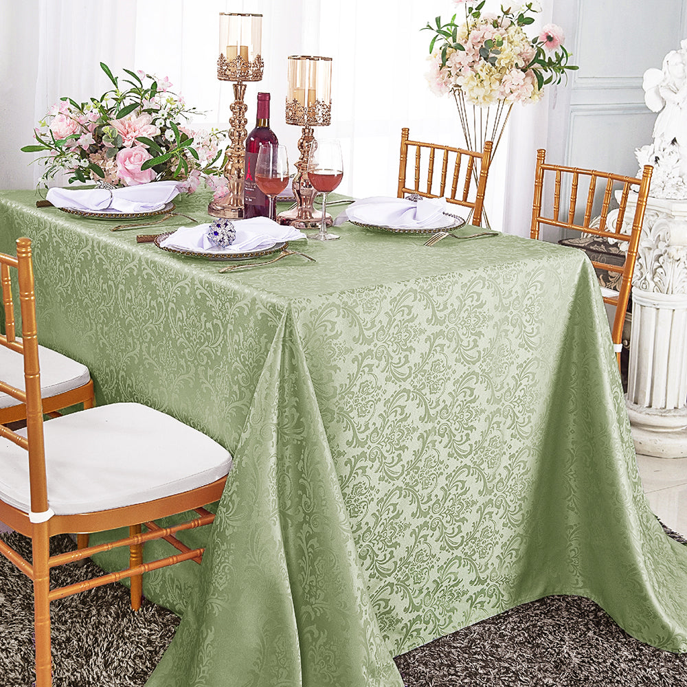 90"x156" Seamless Rectangular Floral Damask Jacquard Polyester (240 GSM) Tablecloth - Sage Green (1pc)