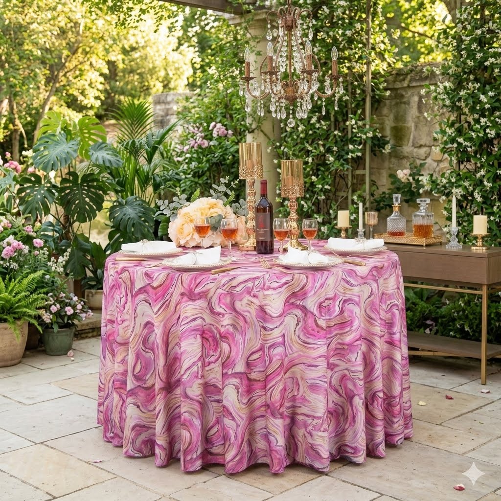 120" Seamless Round Agate Scuba (Wrinkle-Free) (240 GSM) Tablecloth - Pink (1pc)