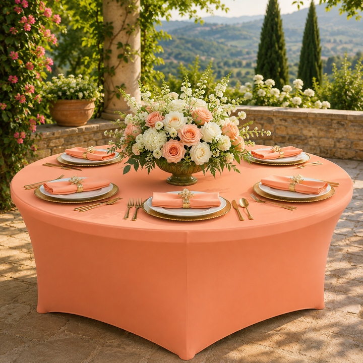 6 Ft Round Spandex Table Cover - Apricot/Peach (1pc)