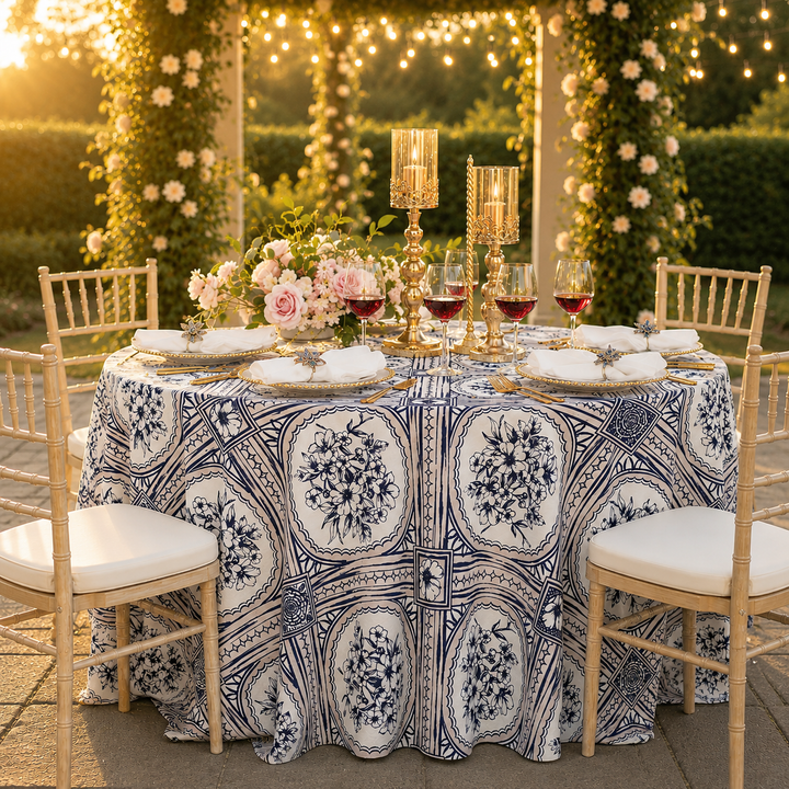 132" Round Faux Linen Tablecloth - Baroque (1pc)