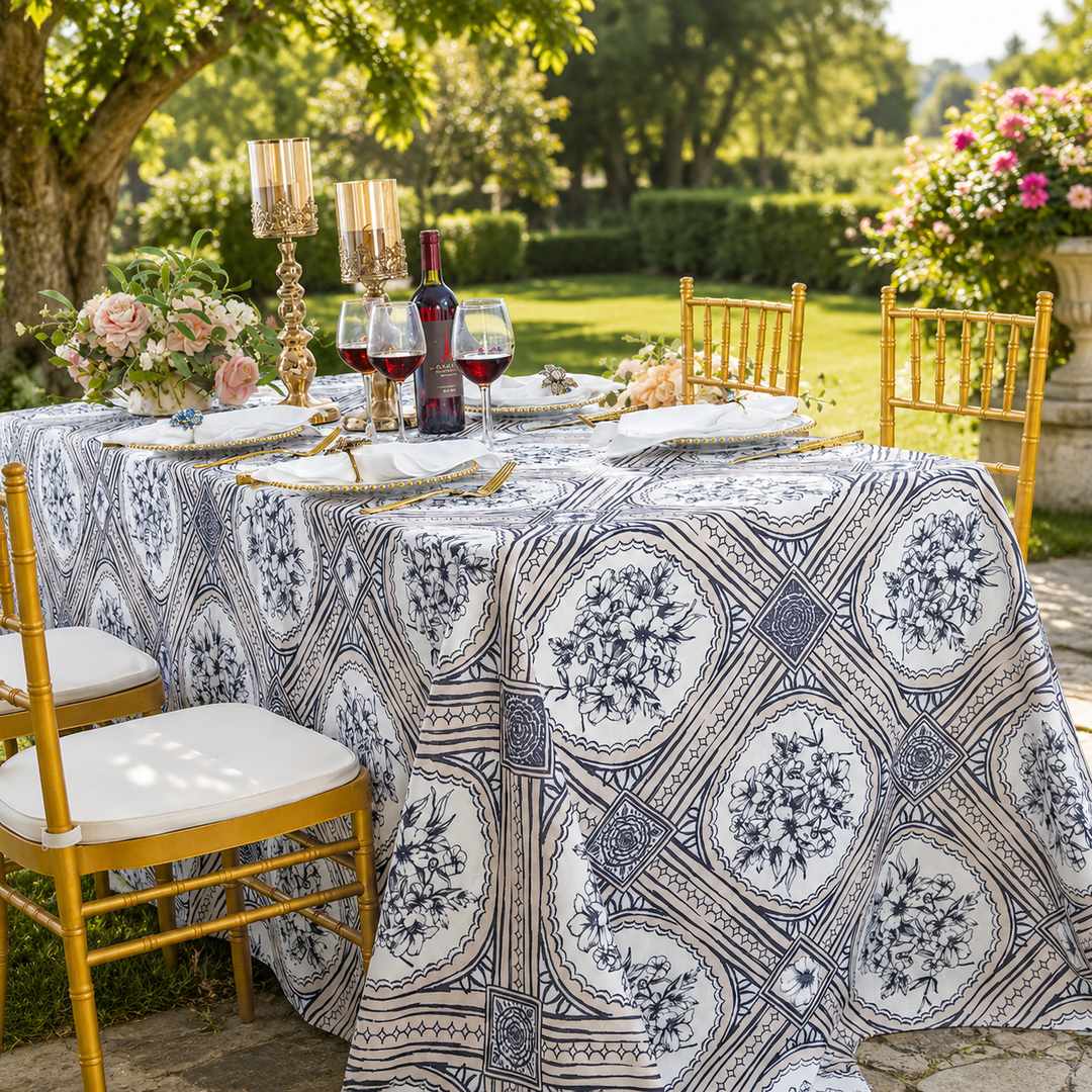 90"x156" Seamless Rectangular Faux Linen Tablecloth - Baroque (1pc)