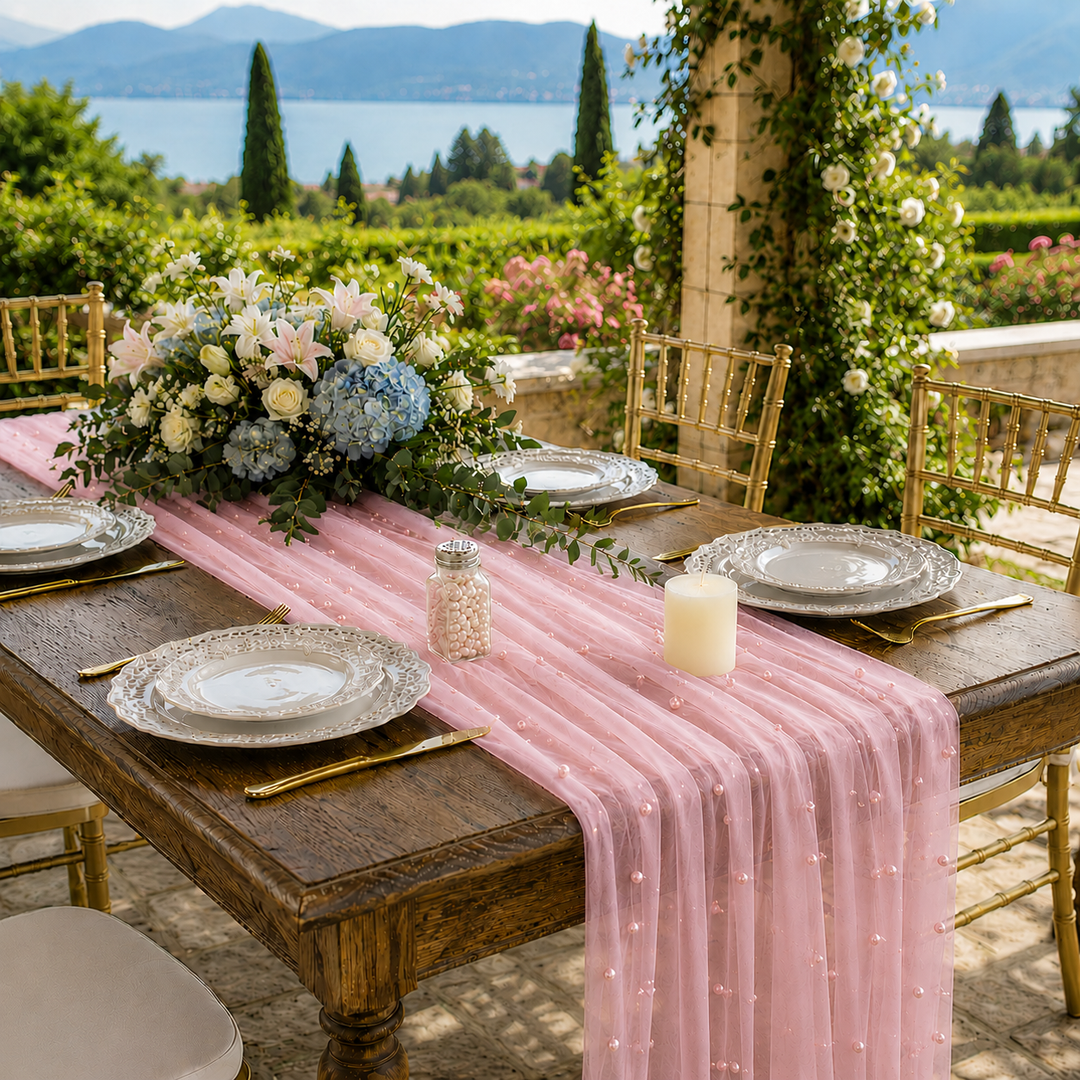 30"x120" Pearl Sheer Tulle Table Runner - Pink (1pc)