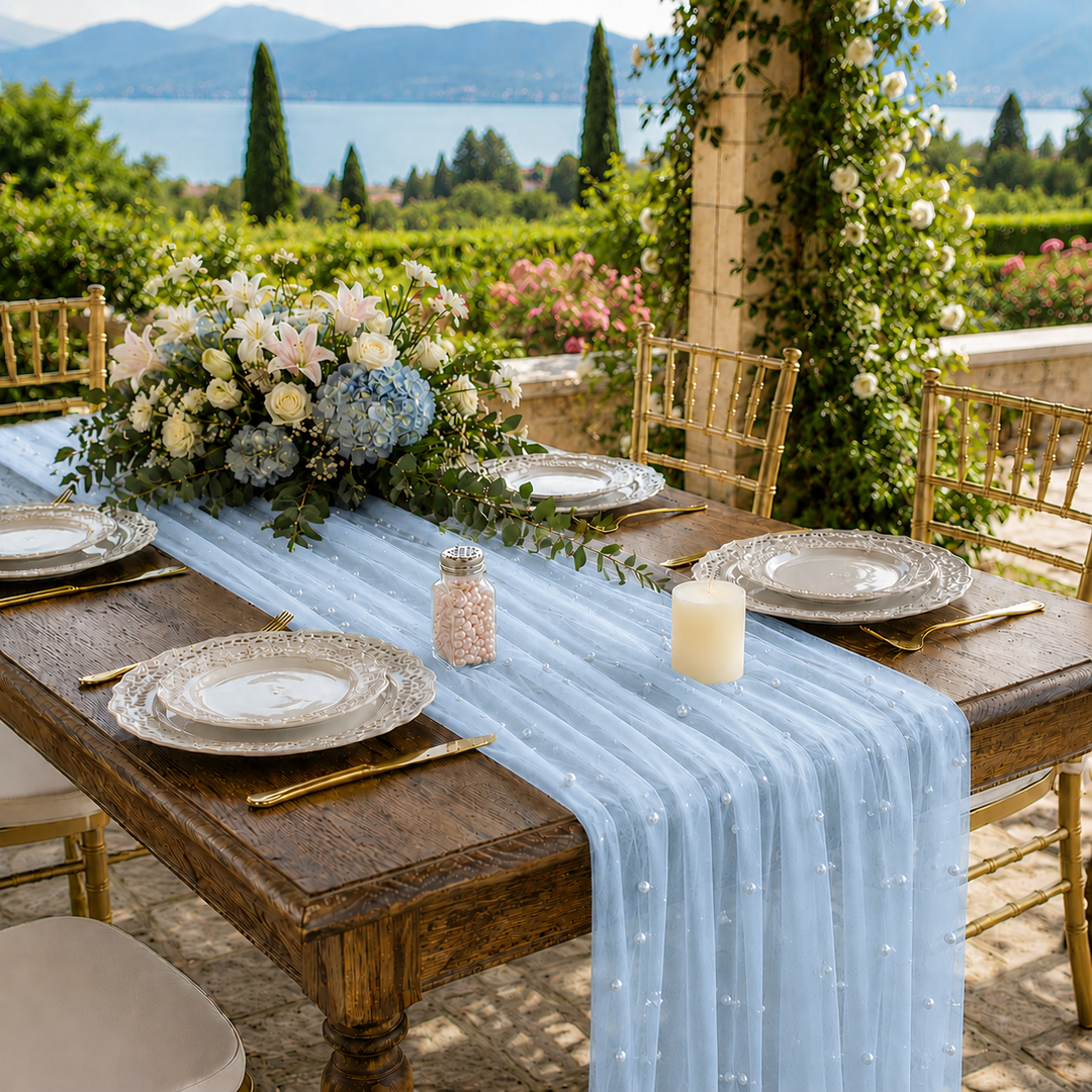 30"x120" Pearl Sheer Tulle Table Runner - Baby Blue (1pc)