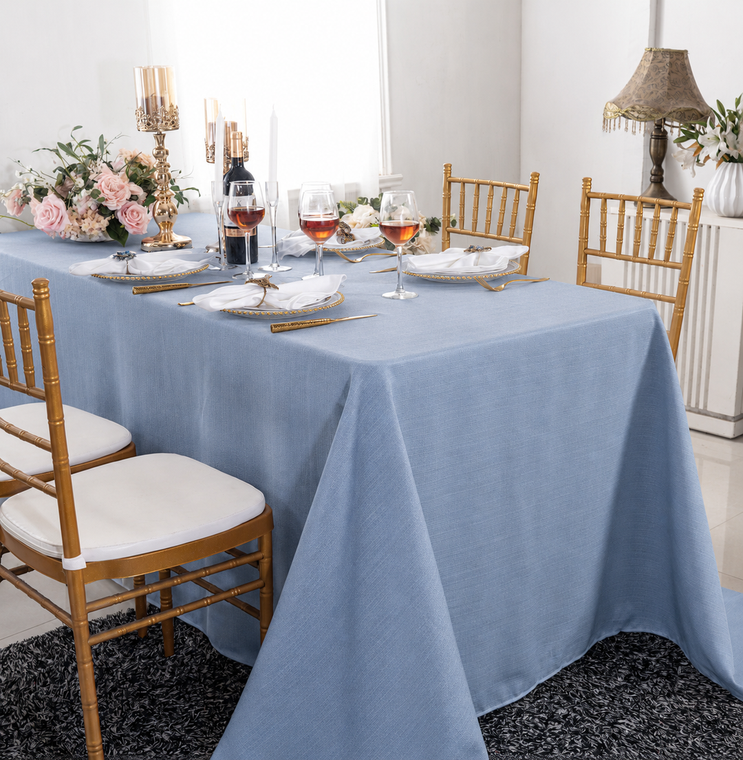 90"x132" Rectangular Rustic Panama Linen Tablecloth - Dusty Blue (1pc)
