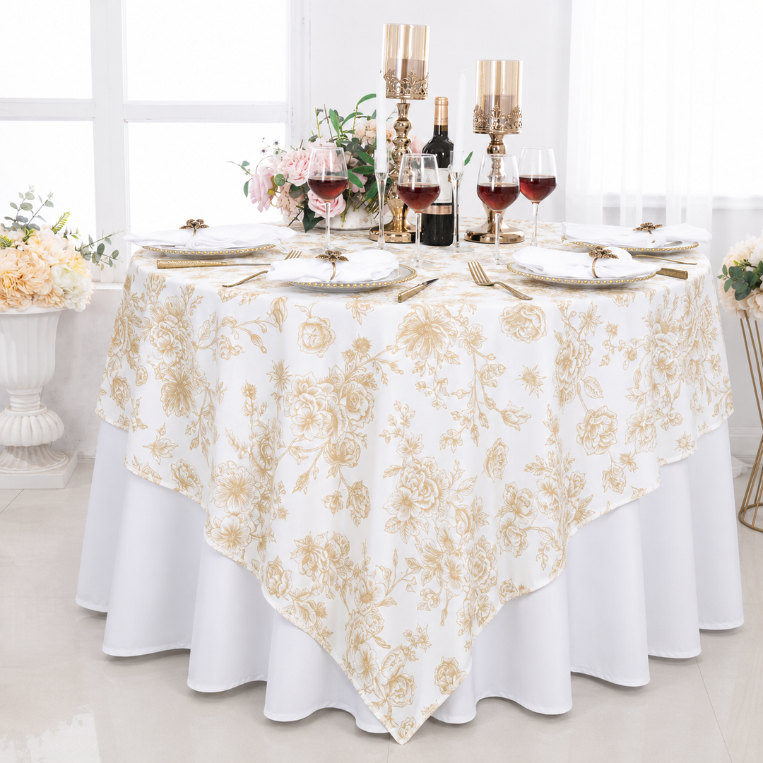 72"x72" Seamless Square French Toile Polyester Tablecloth/Table Overlay - Champagne (1pc)