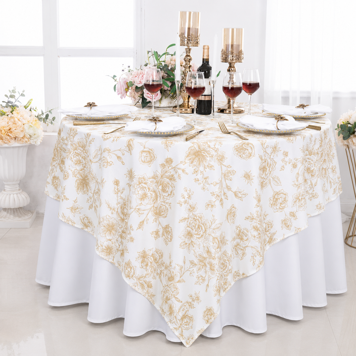 72"x72" Seamless Square French Toile Polyester Tablecloth/Table Overlay - Champagne (1pc)
