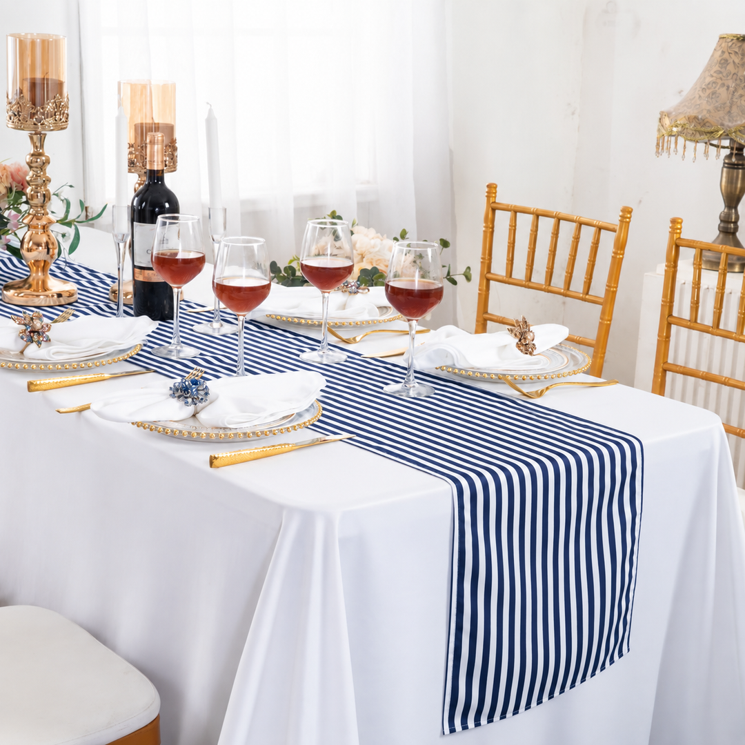 13"x108" Seersucker Polyester Table Runners - Navy Blue (1pc)