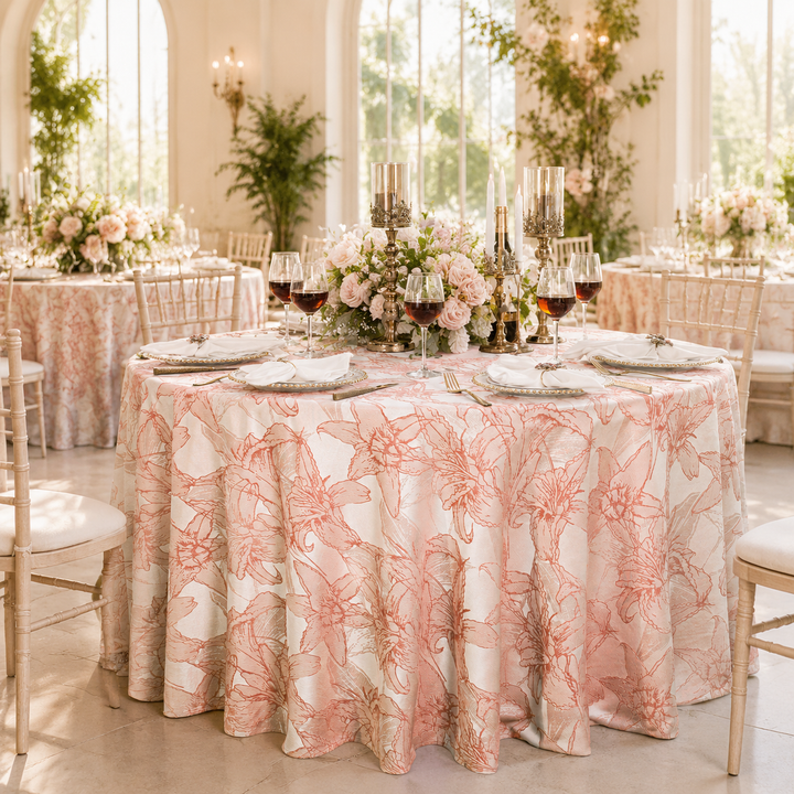 120" Seamless Round Floral Reef Jacquard Polyester Tablecloth - Apricot/Peach (1pc)