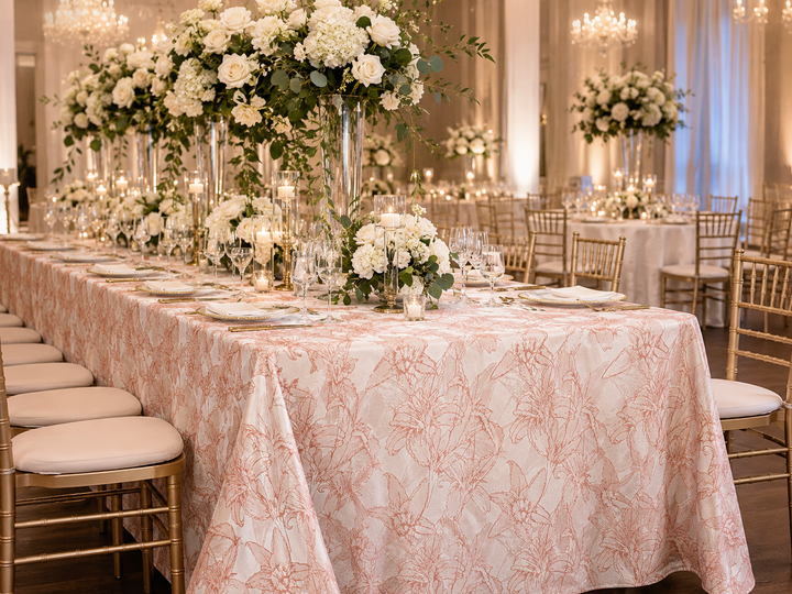 90"x132" Rectangular Floral Reef Jacquard Polyester Tablecloth - Apricot/Peach (1pc)