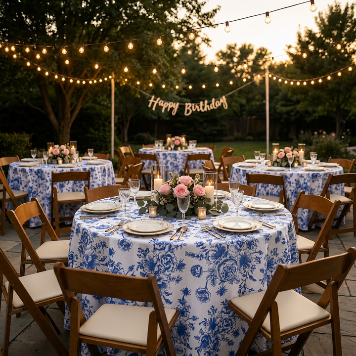 108" Seamless Round French Toile Polyester Tablecloth - Royal Blue (1pc)
