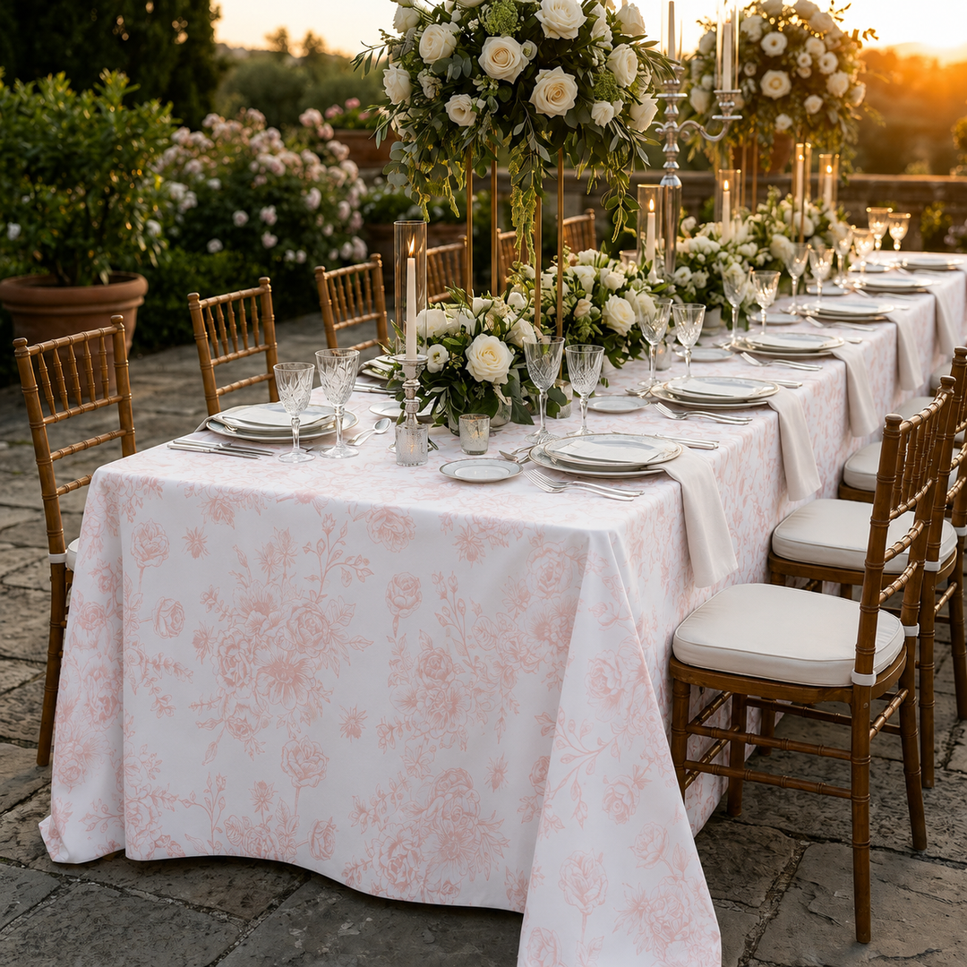 90"x132" Rectangular French Toile Polyester Tablecloth - Blush Pink/Rose Gold (1pc)