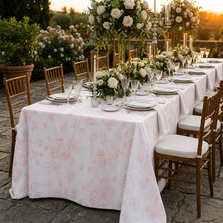 90"x132" Rectangular French Toile Polyester Tablecloth - Blush Pink/Rose Gold (1pc)