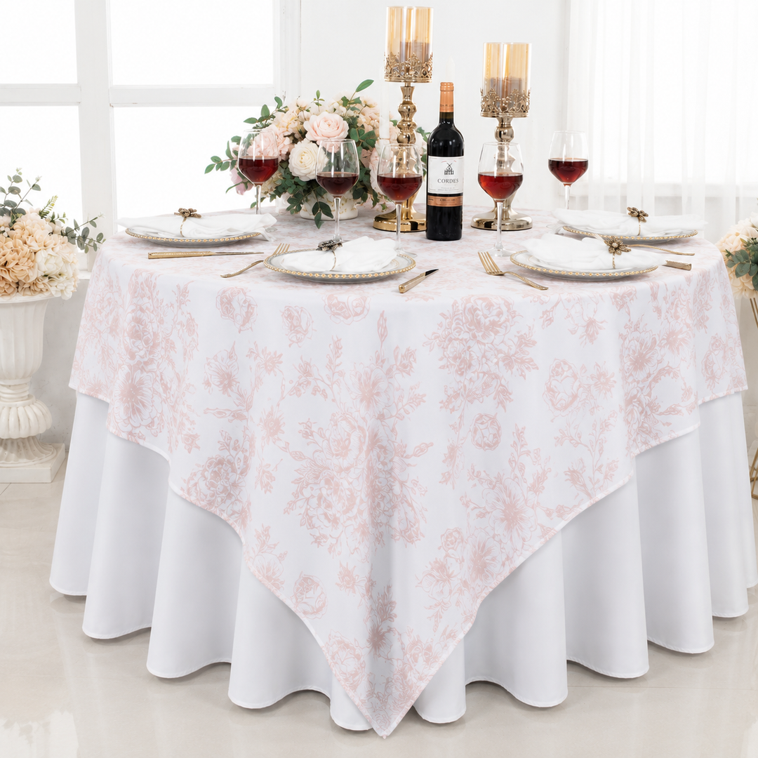 72"x72" Seamless Square French Toile Polyester Tablecloth/Table Overlay - Blush Pink/Rose Gold (1pc)