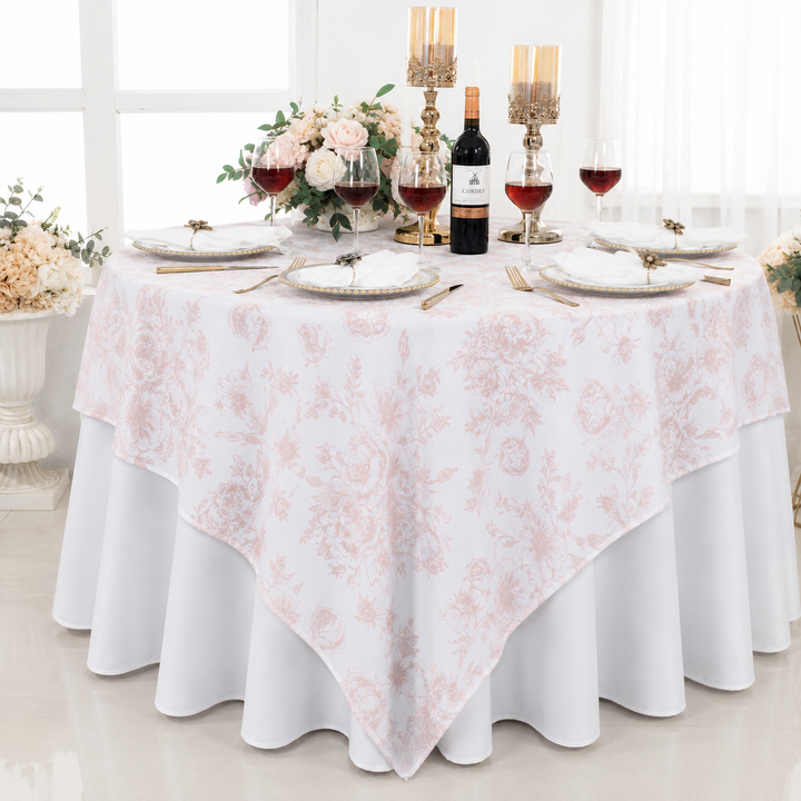 72"x72" Seamless Square French Toile Polyester Tablecloth/Table Overlay - Blush Pink/Rose Gold (1pc)