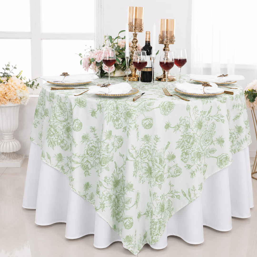 72"x72" Seamless Square French Toile Polyester Tablecloth/Table Overlay - Sage Green (1pc)