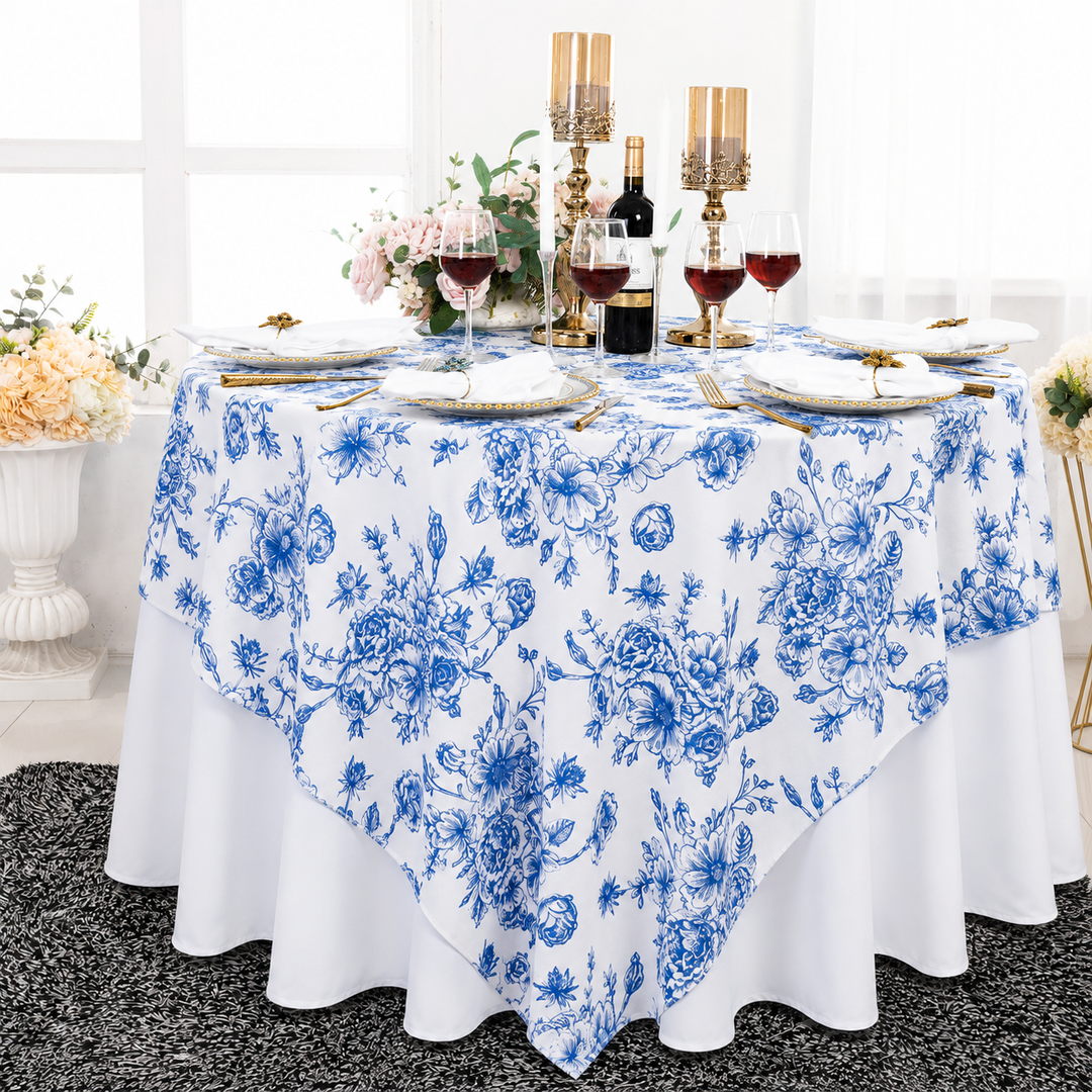 72"x72" Seamless Square French Toile Polyester Tablecloth/Table Overlay - Royal Blue (1pc)