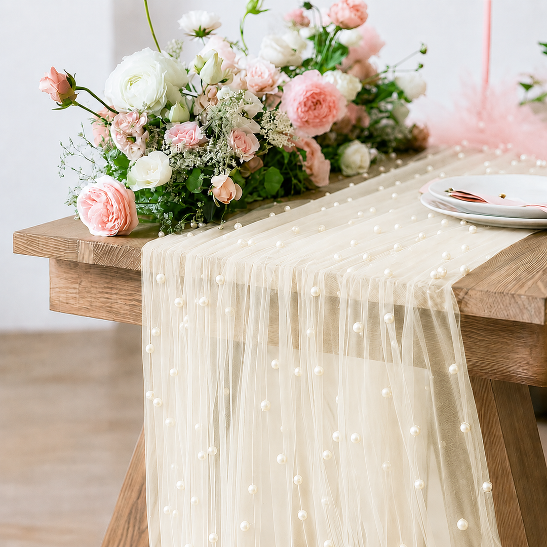 30"x120" Pearl Sheer Tulle Table Runner - Ivory (1pc)