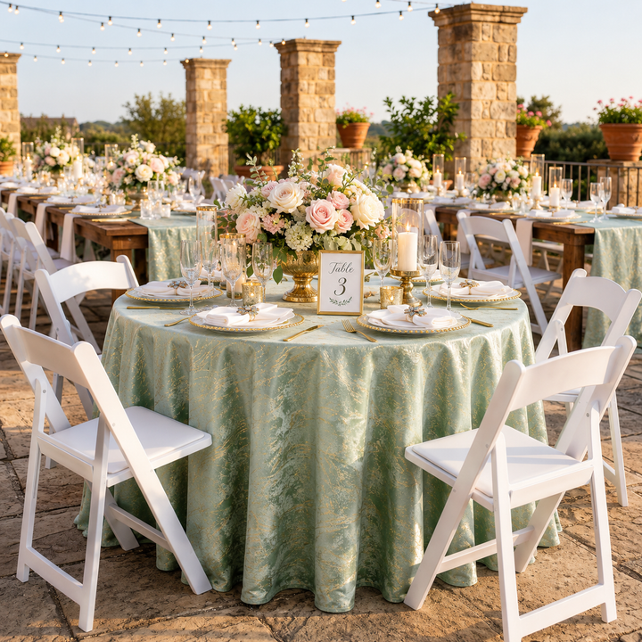 132" Round Gilded Marble Holland Velvet Tablecloth - Sage Green (1pc)