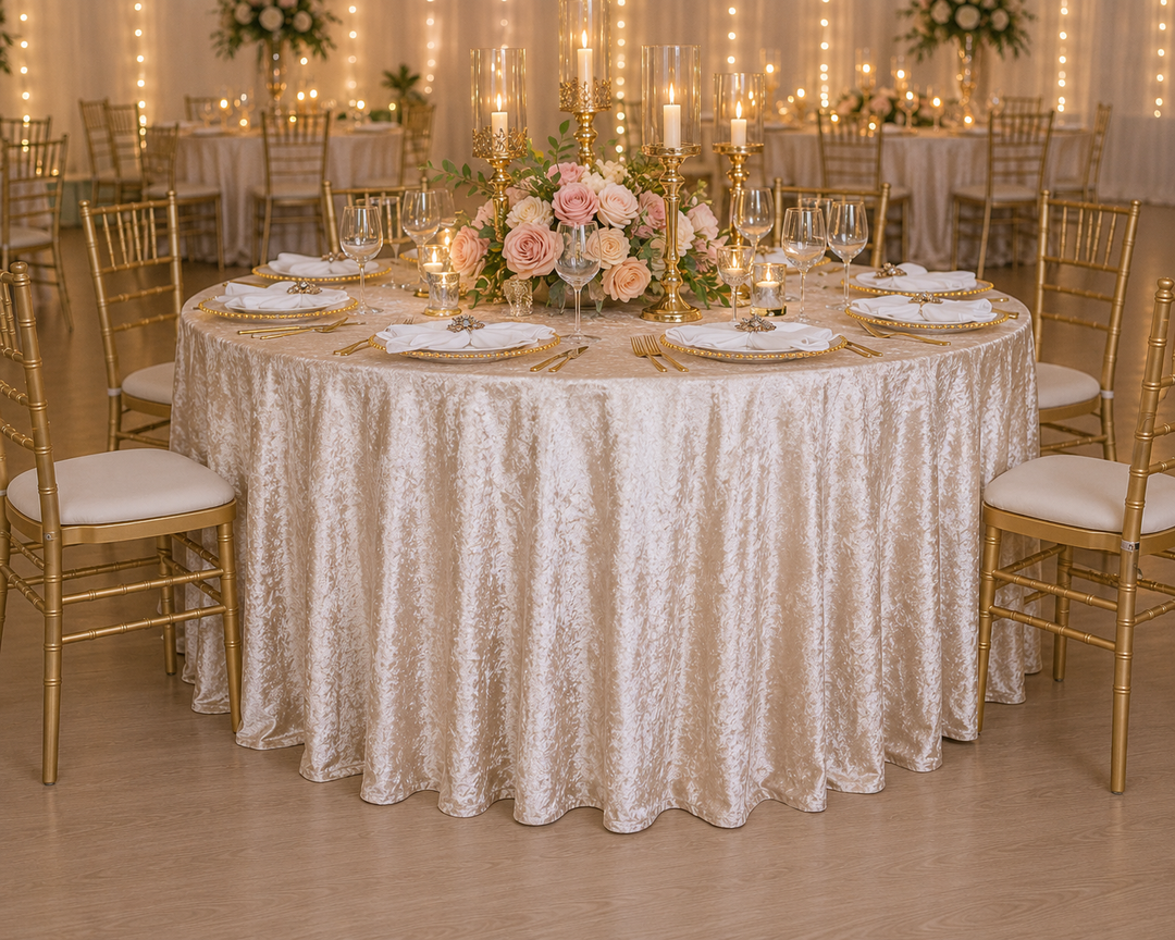 132" Round Ice Crushed Velvet (200 GSM) Tablecloth - Champagne (1pc)