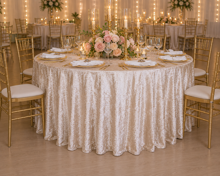 132" Round Ice Crushed Velvet (200 GSM) Tablecloth - Champagne (1pc)
