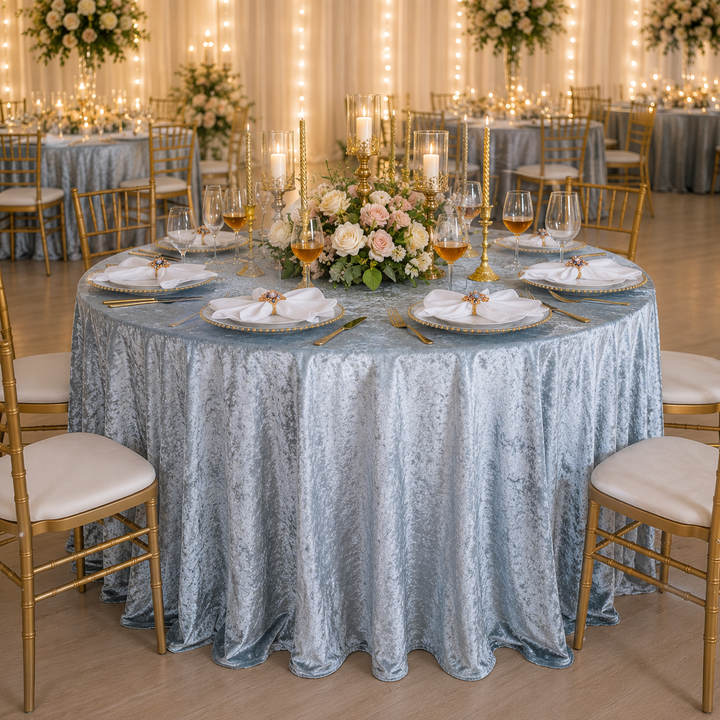 132" Round Ice Crushed Velvet (200 GSM) Tablecloth - Dusty Blue (1pc)