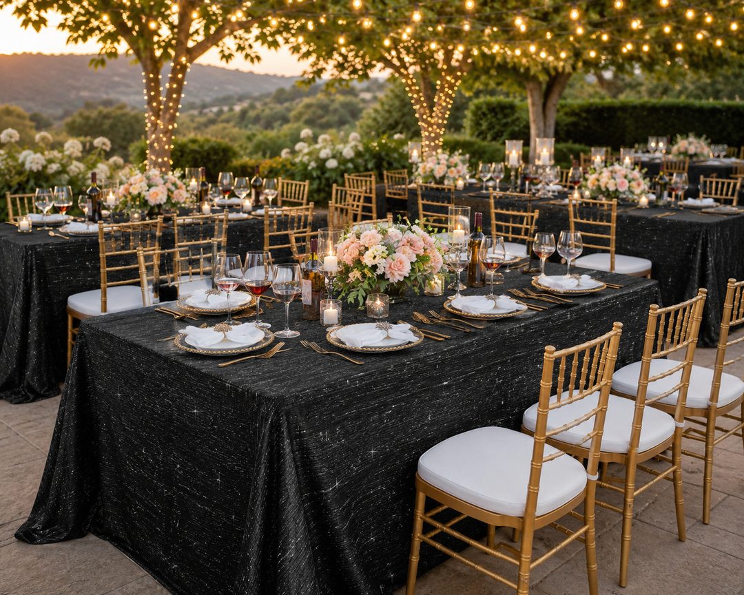 90"x132" Seamless Rectangular Chenille Shimmer Metallic Jacquard Velvet Tablecloth - Black (1pc)