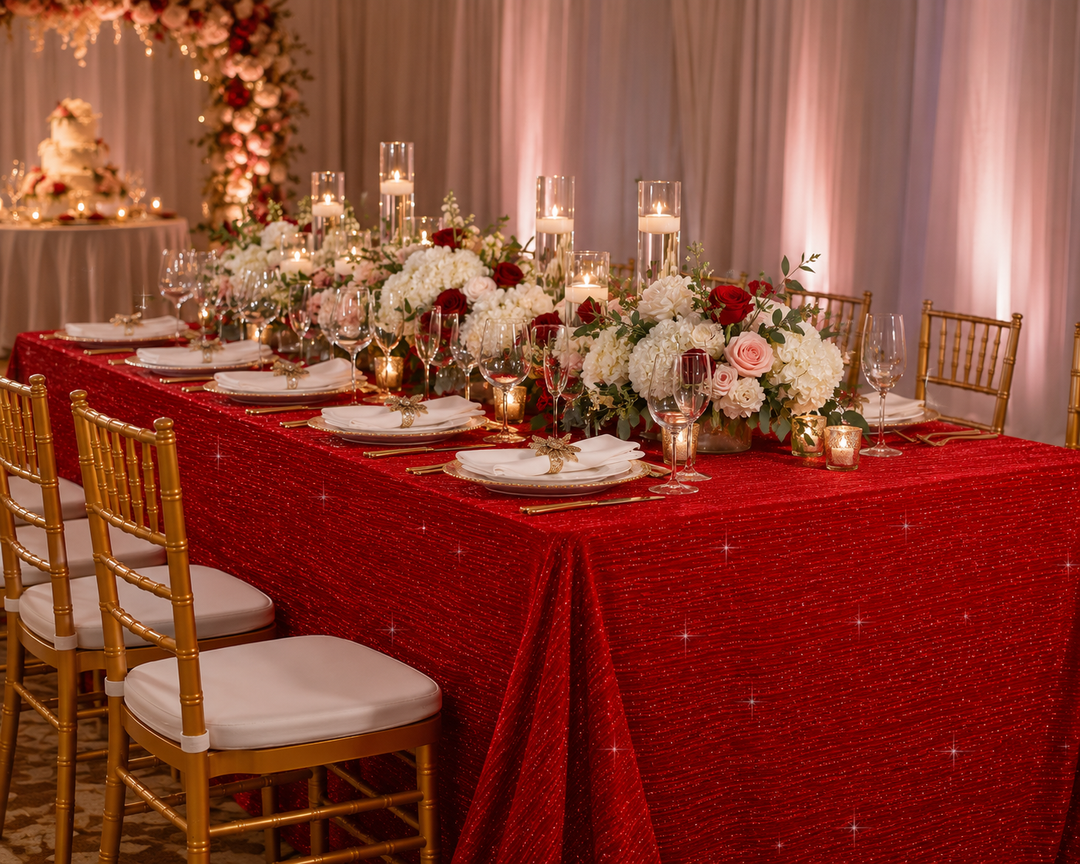 Nappes rondes en taffetas à paillettes de 120" - Rouge (1pc)