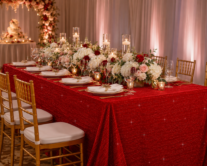 Nappes rondes en taffetas à paillettes de 120" - Rouge (1pc)