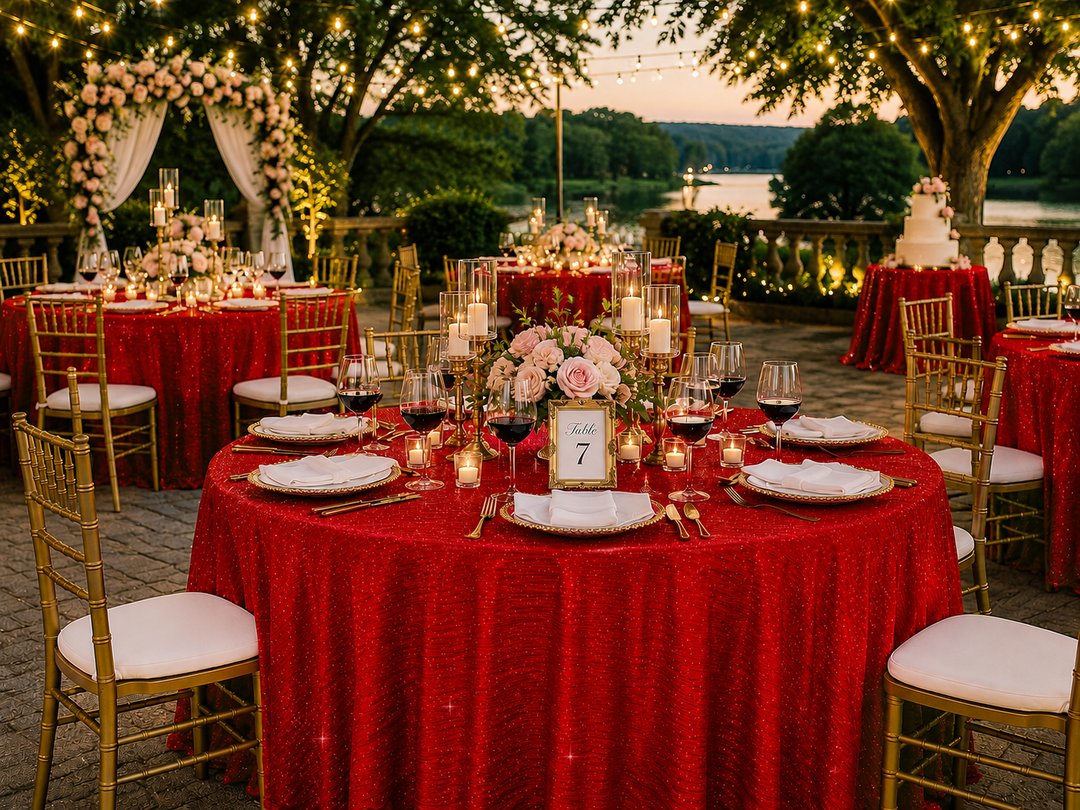 120" Seamless Round Chenille Shimmer Metallic Jacquard Velvet Tablecloth - Red (1pc)
