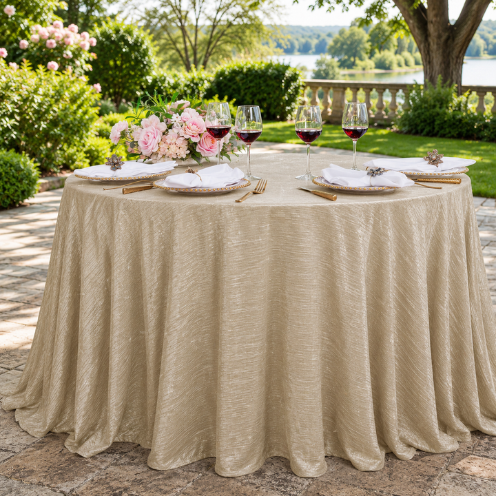 132" Round Chenille Shimmer Metallic Jacquard Velvet Tablecloth - Champagne (1pc)