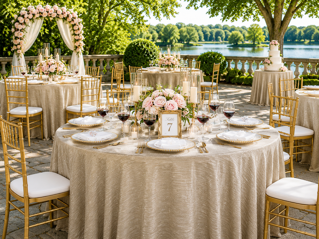 132" Round Chenille Shimmer Metallic Jacquard Velvet Tablecloth - Champagne (1pc)