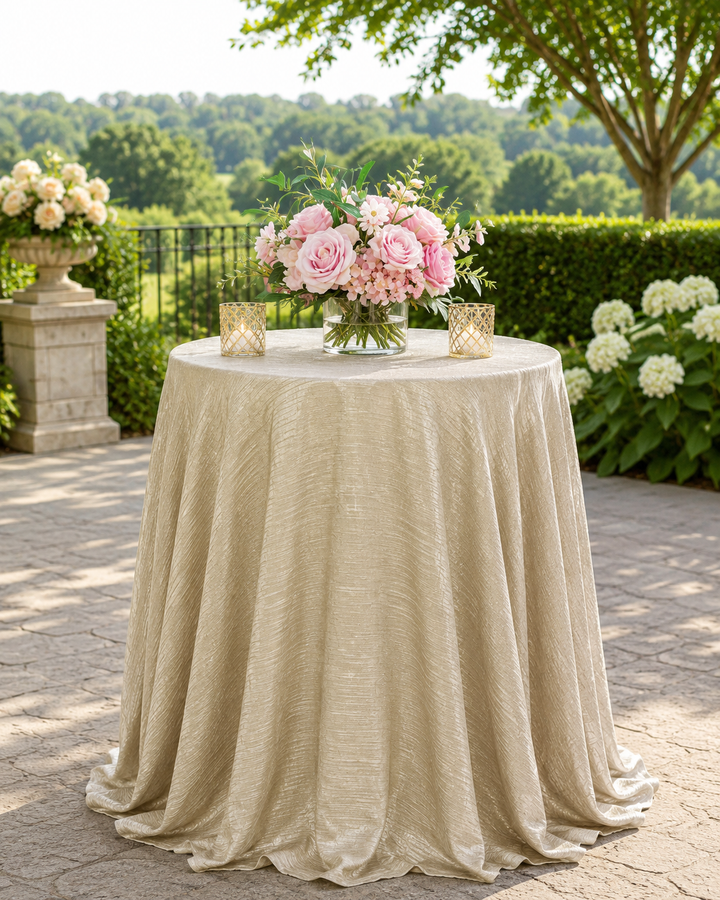 132" Round Chenille Shimmer Metallic Jacquard Velvet Tablecloth - Champagne (1pc)