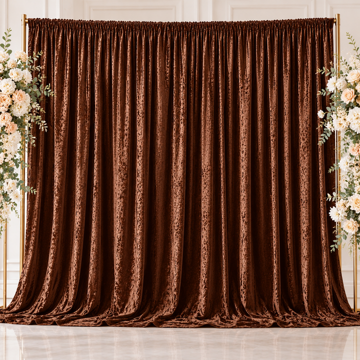 12 ft x 57" Ice Crushed Velvet (200 GSM) Event Backdrop Curtain Drape Panel - Chocolate (1pc)