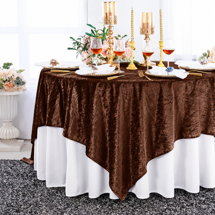 85"x85" Seamless Square Ice Crushed Velvet (200 GSM) Tablecloth/Table Overlay - Chocolate (1pc)