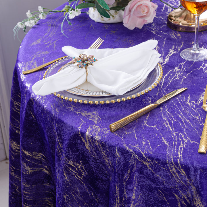 132" Round Gilded Marble Holland Velvet Tablecloth - Regency Purple (1pc)