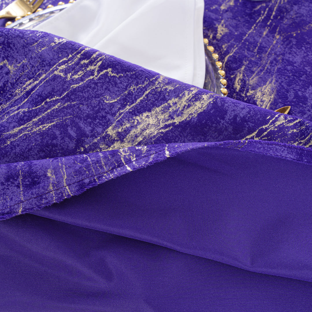 132" Round Gilded Marble Holland Velvet Tablecloth - Regency Purple (1pc)