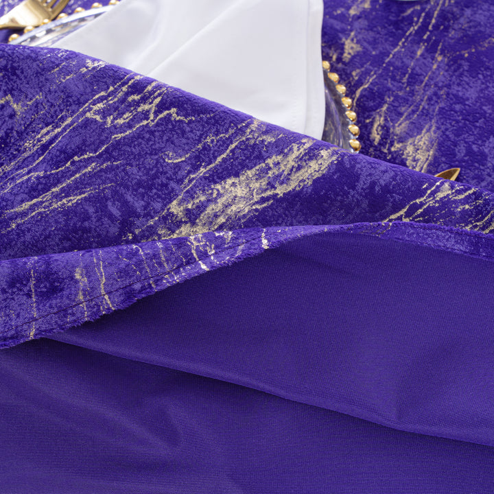 132" Round Gilded Marble Holland Velvet Tablecloth - Regency Purple (1pc)