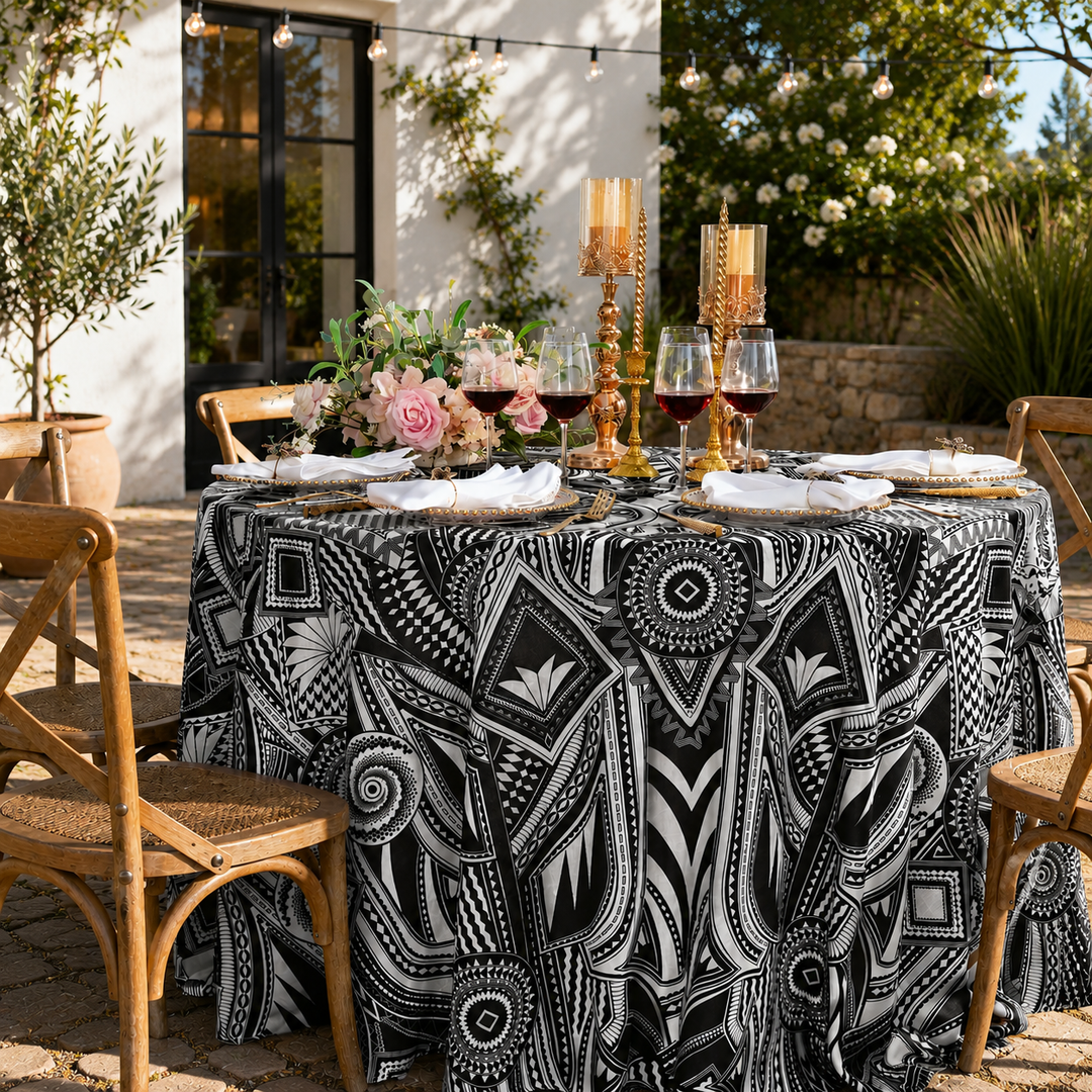 132" Round Faux Linen Tablecloth - Fractal (1pc)