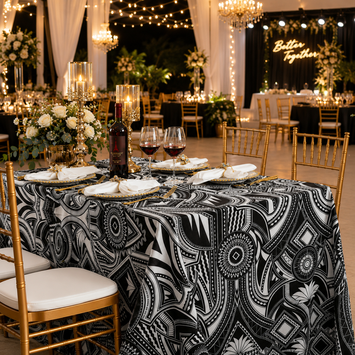 90"x156" Seamless Rectangular Faux Linen Tablecloth - Fractal (1pc)