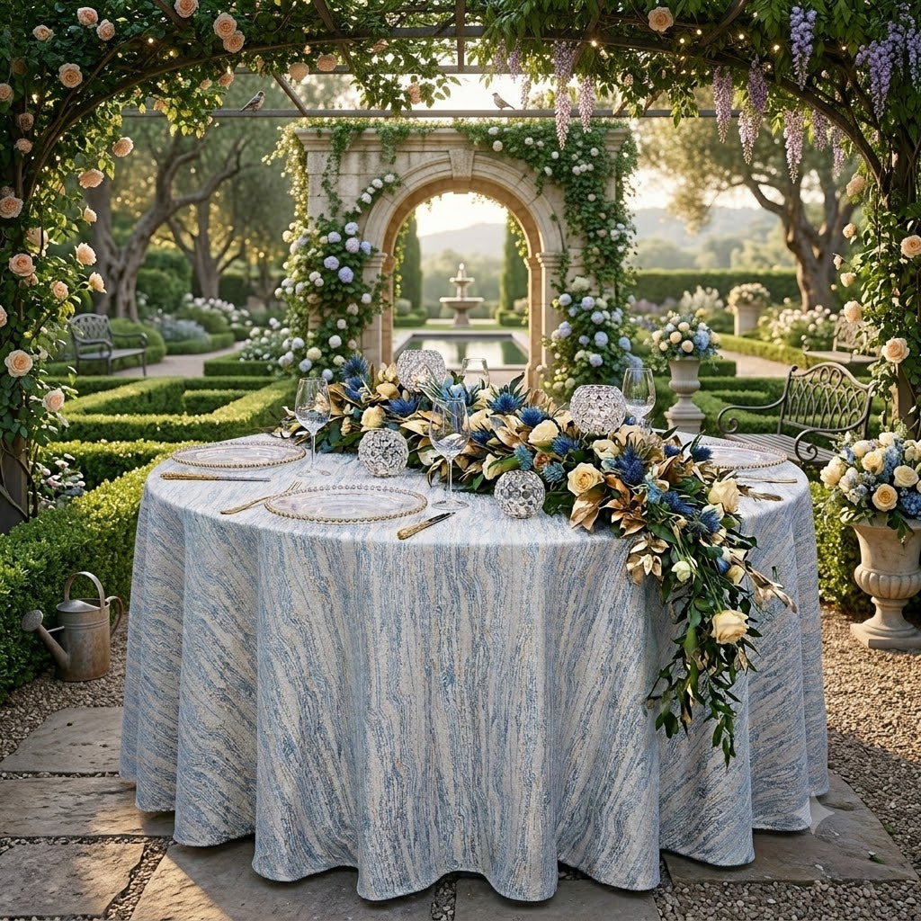 120" Seamless Round Galilean Jacquard Polyester Tablecloth - Dusty Blue (1pc)