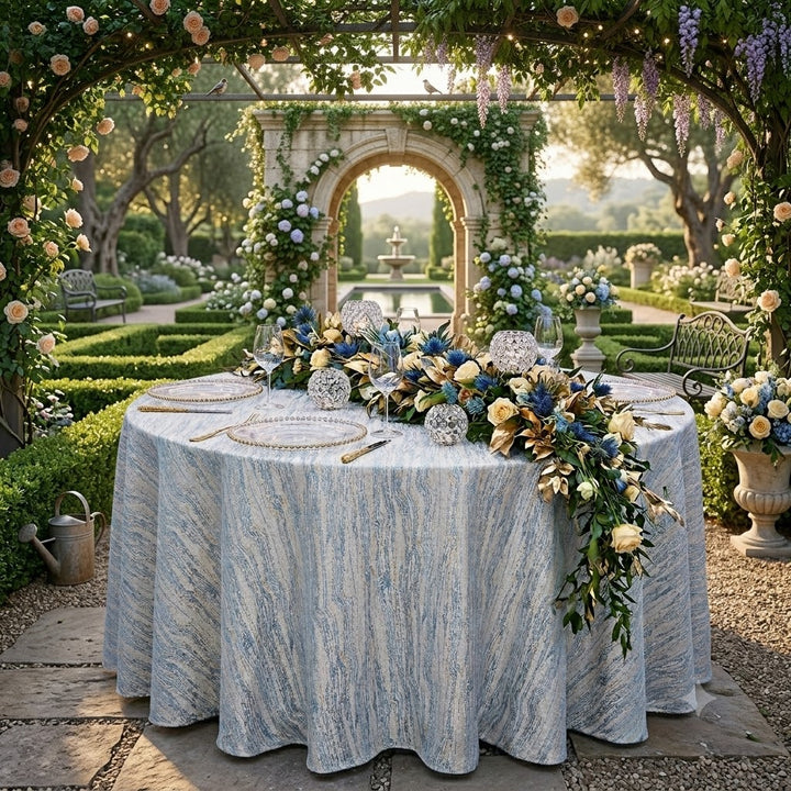 120" Seamless Round Galilean Jacquard Polyester Tablecloth - Dusty Blue (1pc)