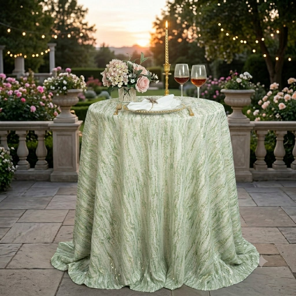 120" Seamless Round Galilean Jacquard Polyester Tablecloth - Sage Green (1pc)