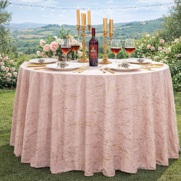 120" Seamless Round Gilded Marble Holland Velvet Tablecloth - Blush Pink/Rose Gold (1pc)