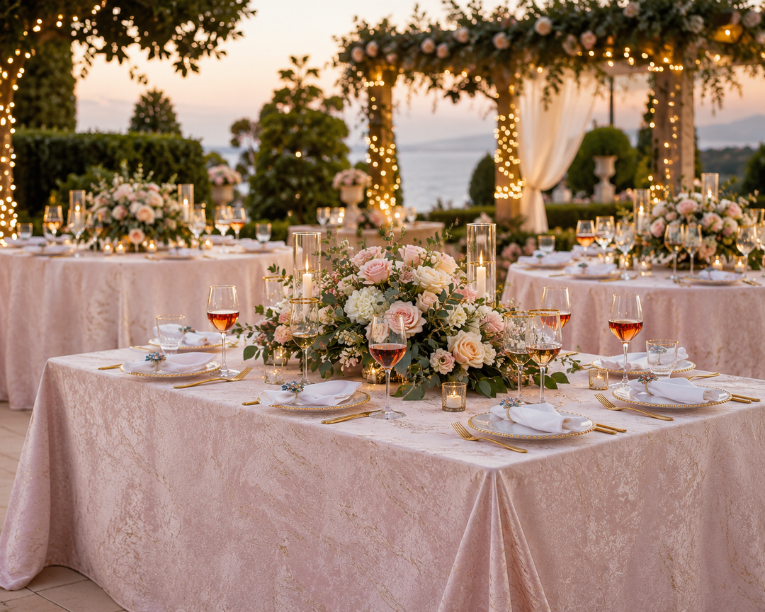 90"x132" Seamless Rectangular Gilded Marble Holland Velvet Tablecloth - Blush Pink/Rose Gold (1pc)