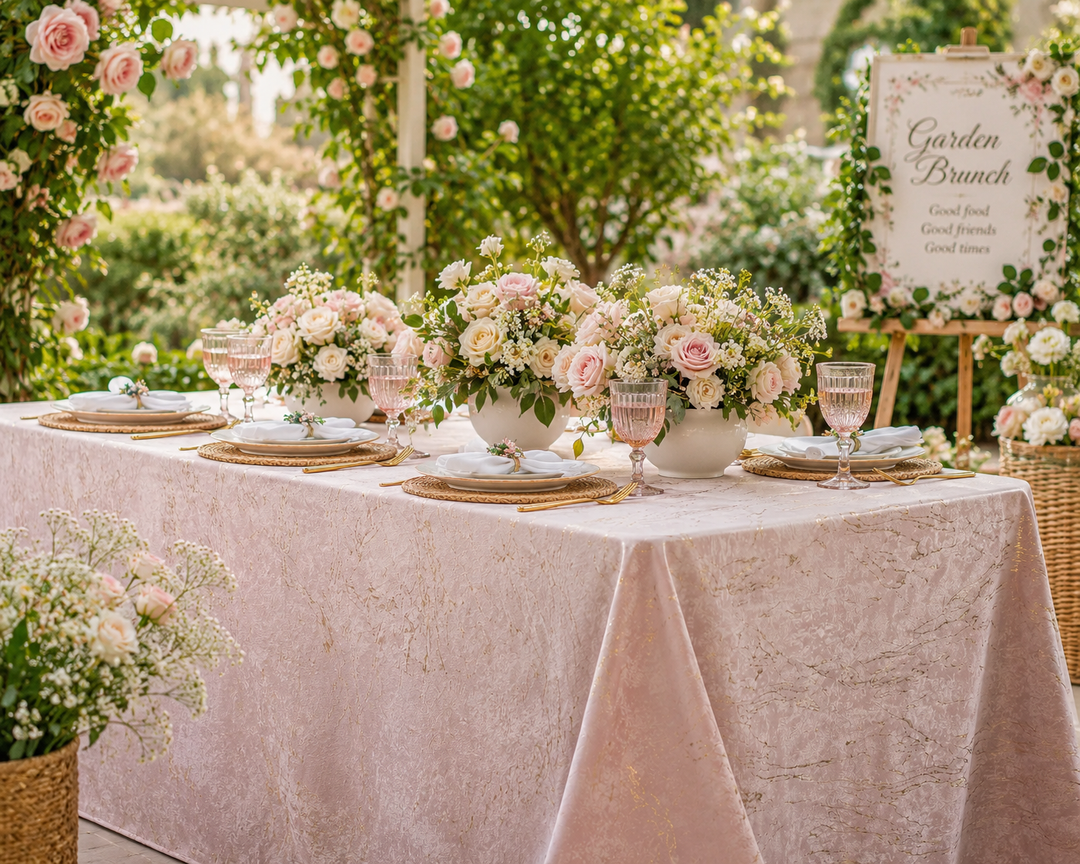 90"x132" Seamless Rectangular Gilded Marble Holland Velvet Tablecloth - Blush Pink/Rose Gold (1pc)