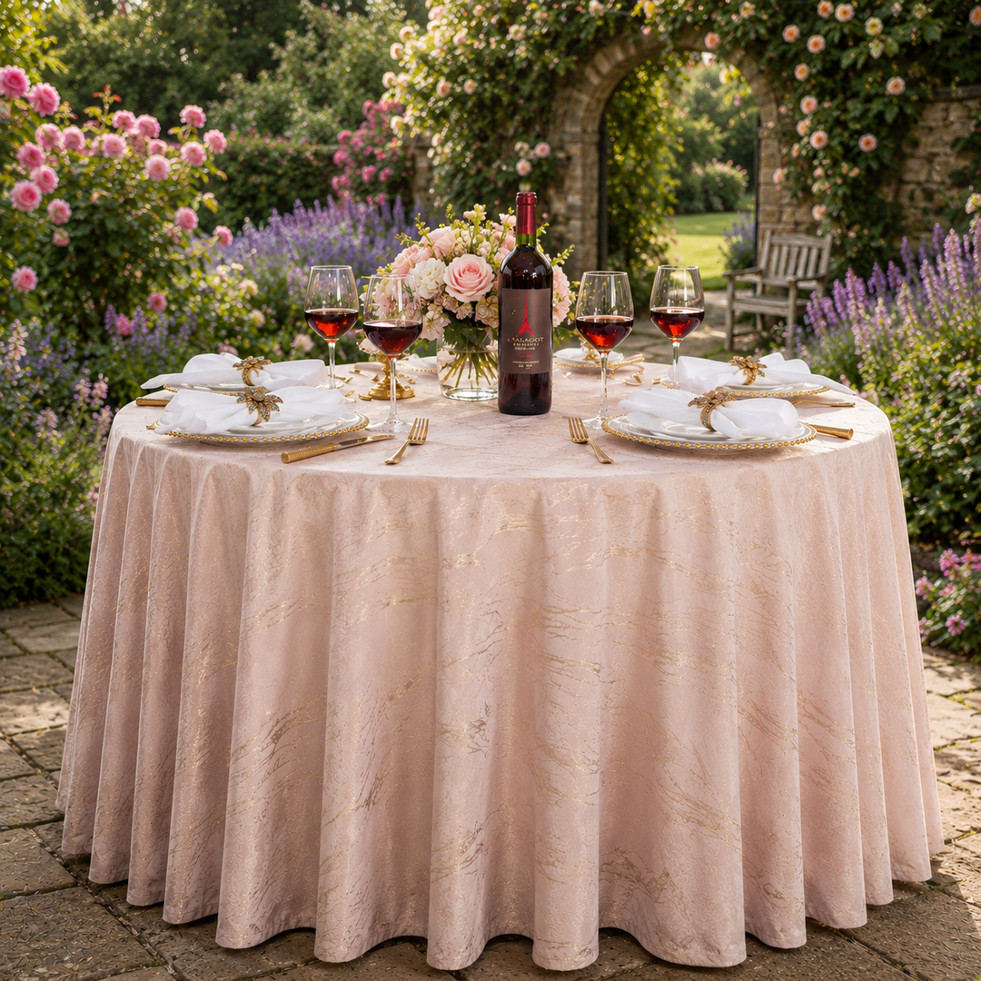 120" Seamless Round Gilded Marble Holland Velvet Tablecloth - Blush Pink/Rose Gold (1pc)
